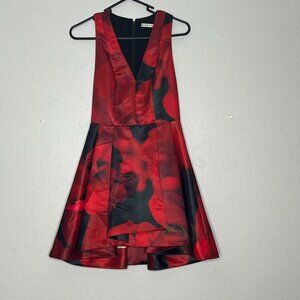 Alice & Olivia Tanner Floral Black‎ Red Mini Dress Racerback Sleeveless Size 0